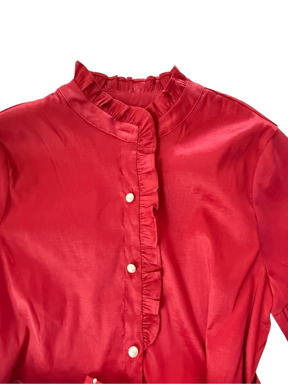 J.Marie Dress Women Red Ruffle Button Front Belted Size M NWT - Picture 6 of 10